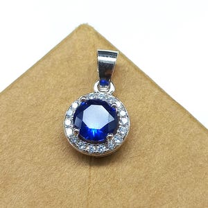 925 Sterling Silver Cubic Zirconia Pendant, 5MM Amazing Blue Cubic Zirconia Pendant For Wife, Perfect Gift for Birthdays & Anniversaries