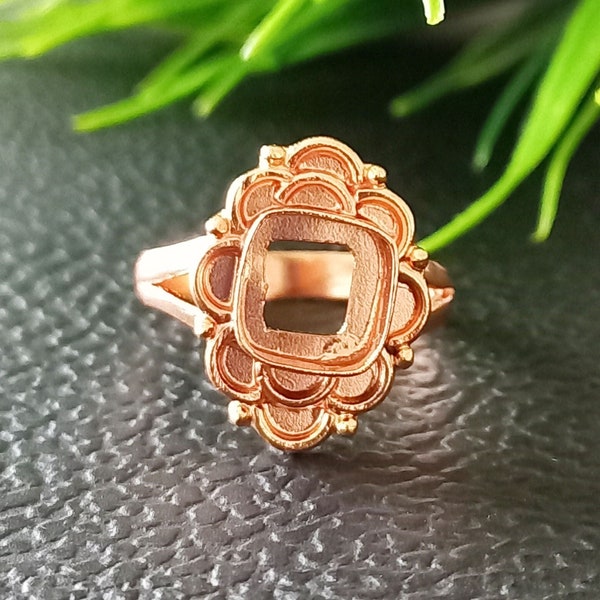 Rose Gold Plated New Design Cushion Open Blank Ring, 925 Sterling Silver Collet Ring, Setting For Making Ring 5x5 MM To 40x40 MM, DIY