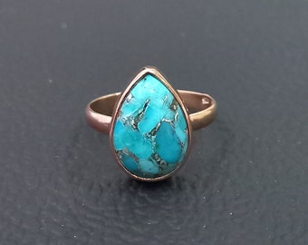 Natural TURQUOISE Pear Silver Ring, 925 Sterling Silver Statement Ring, Turquoise 18K Rose Gold PLATED Pear Silver Ring, Gemstone Ring