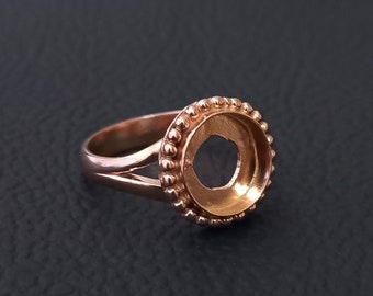 Rose Gold Plated Designer Beaded Bezel Cup Round Open Blank Ring, 925 Sterling Silver Ring, Setting For Making Ring 5 To 50 MM