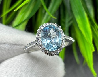 Natural Sky Blue Topaz Oval Solitaire Silver Ring, 925 Sterling Silver Ring, Engagement - Wedding Ring, Dainty American Diamond Jewelry