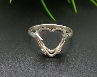 925 Sterling Silver Heart Ring, Plain Prong Cup Open Blank Ring, Setting For Making Ring 3x3 MM To 40x40 MM, DIY Jewelry Supplies