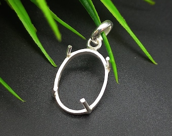 925 Sterlingsilber-Anhänger, Plain Prong Cup Offene leere Spannzange Oval Anhänger, Einstellung für die Herstellung von Anhänger 6x4 MM bis 35x40 MM, DIY Schmuck