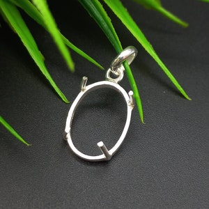 925 Sterling Silver Pendant, Plain Prong Cup Open Blank Collet Oval Pendant, Setting For Making Pendant 6x4 MM To 35x40 MM, DIY Jewelry