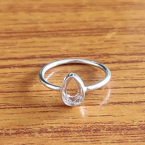 Anello bianco aperto con tazza a lunetta semplice, anello in pera in argento sterling 925, impostazione per la creazione di anelli da 6x4 MM a 14x21 MM, forniture per gioielli fai-da-te