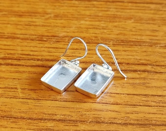 925 Sterling Silver Collet Rectangle Plain Bezel Cup Close Blank Dangle Earring, Setting For Making Earring 6X4 MM To 35X40 MM, DIY Jewelry