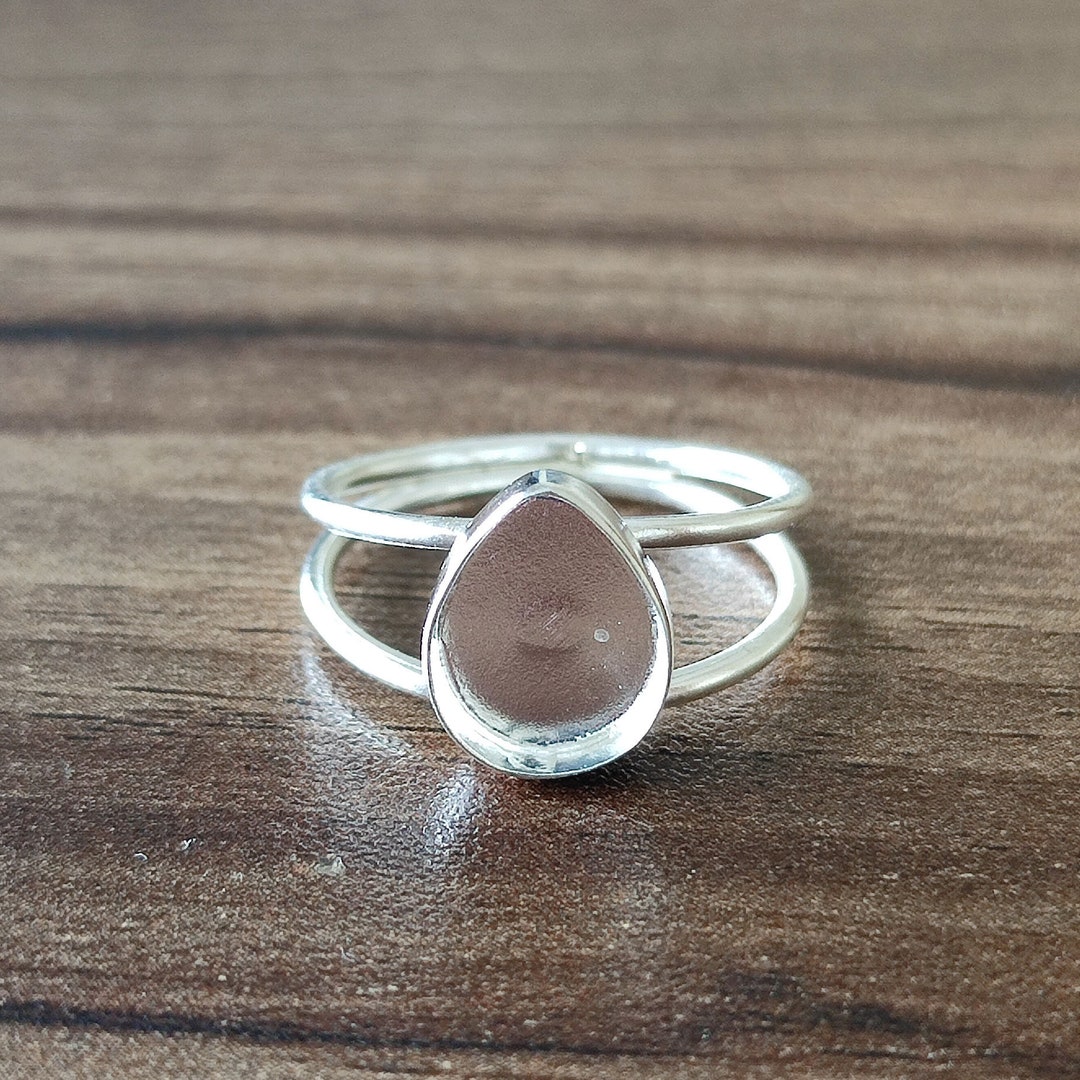 Design Beael Double Wire Design Bezel Cup Close Blank Ring, 925 Sterling Silver Pear ...