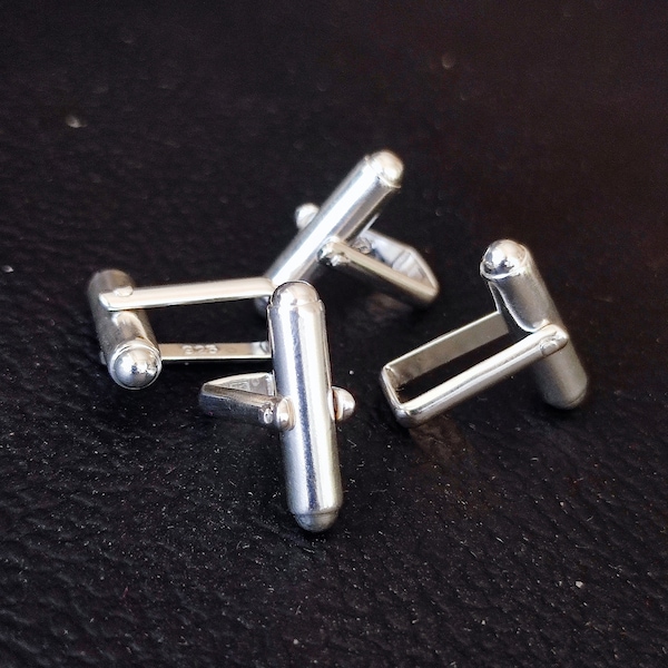 925 Sterling Silver Cufflink - Cuff Hooks - Tube Cufflink Hook - Setting For Making - DIY Jewelry Supplies -  22x7.5 MM Cufflink Findings