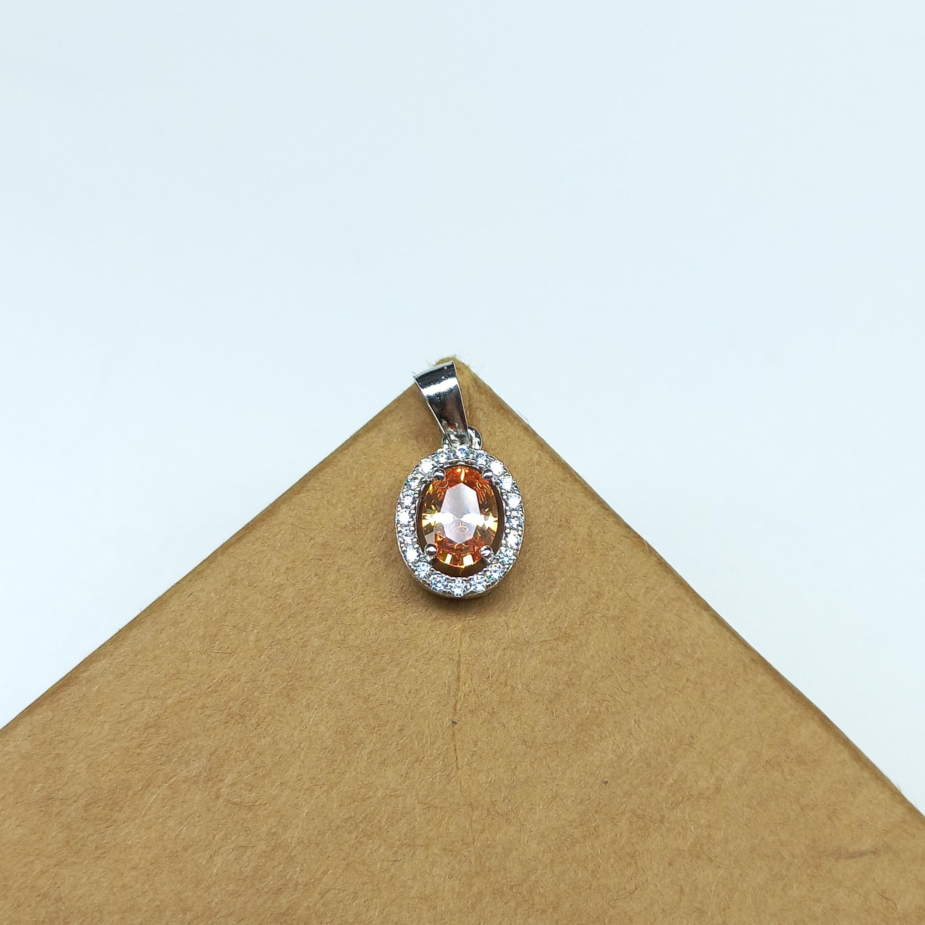 7x5MM Loop Clean Orange Cubic Zirconia Oval Pendant, 925 Sterling Silver Cubic Zirconia Oval Pendant, Sophisticated Jewelry for Her