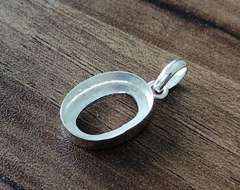 Plain Bezel Cup Open Blank Collet Oval 925 Sterling Silver Pendant, Setting For Making Pendant 6x4 MM To 35x40 MM, DIY Jewelry Supplies