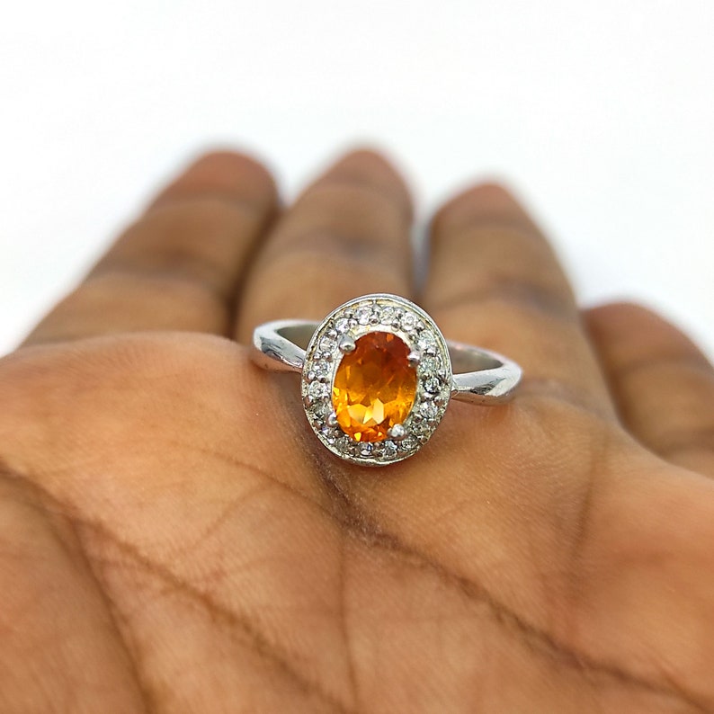 BEAUTIFUL Citrine /& CZ 925 Sterling Silver Solitaire RingFor WomenHandmade Silver JewelryDesigner Silver Gemstone Solitaire Ring