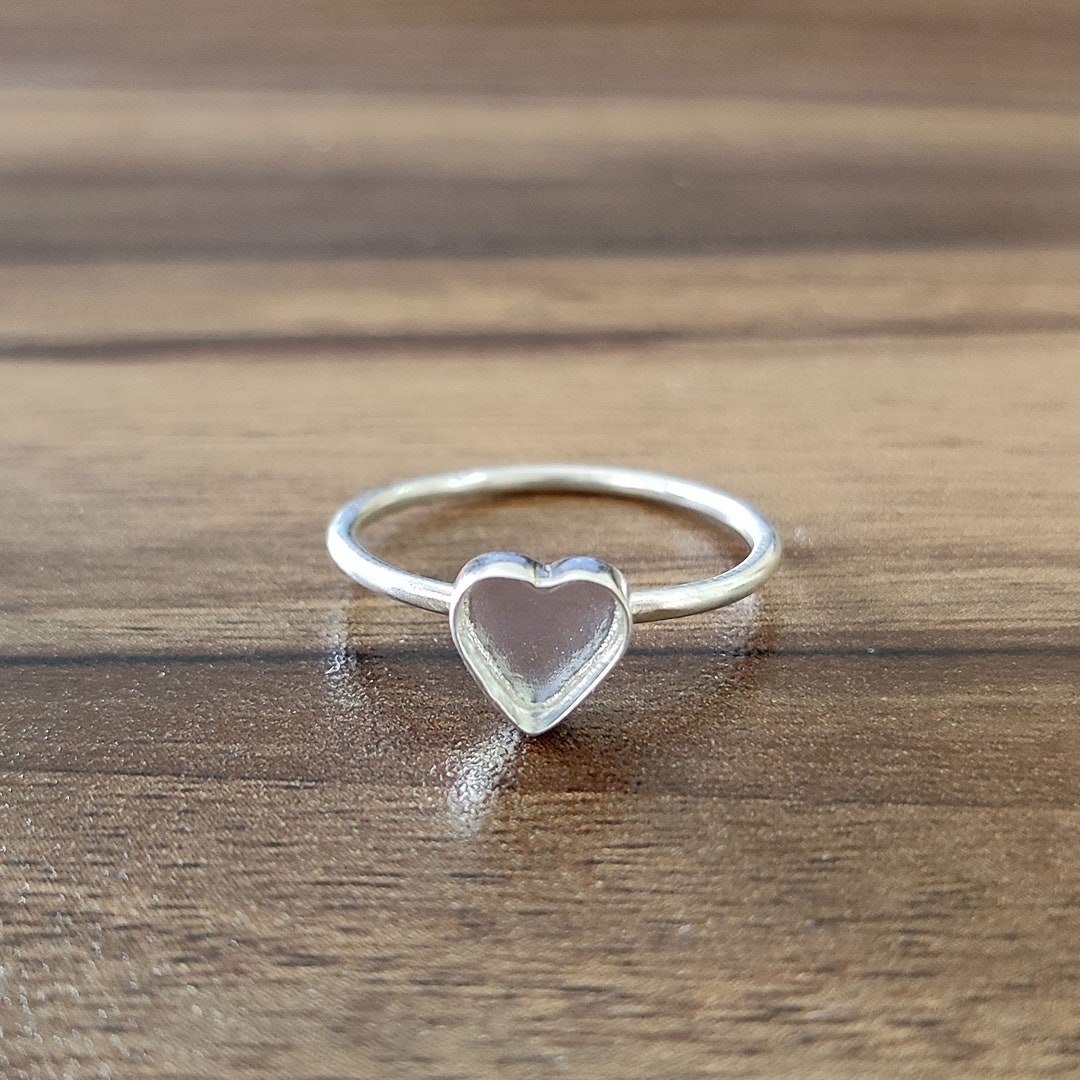 Plain Design Bezel Cup Close Blank Ring, 925 Sterling Silver Heart Ring ...