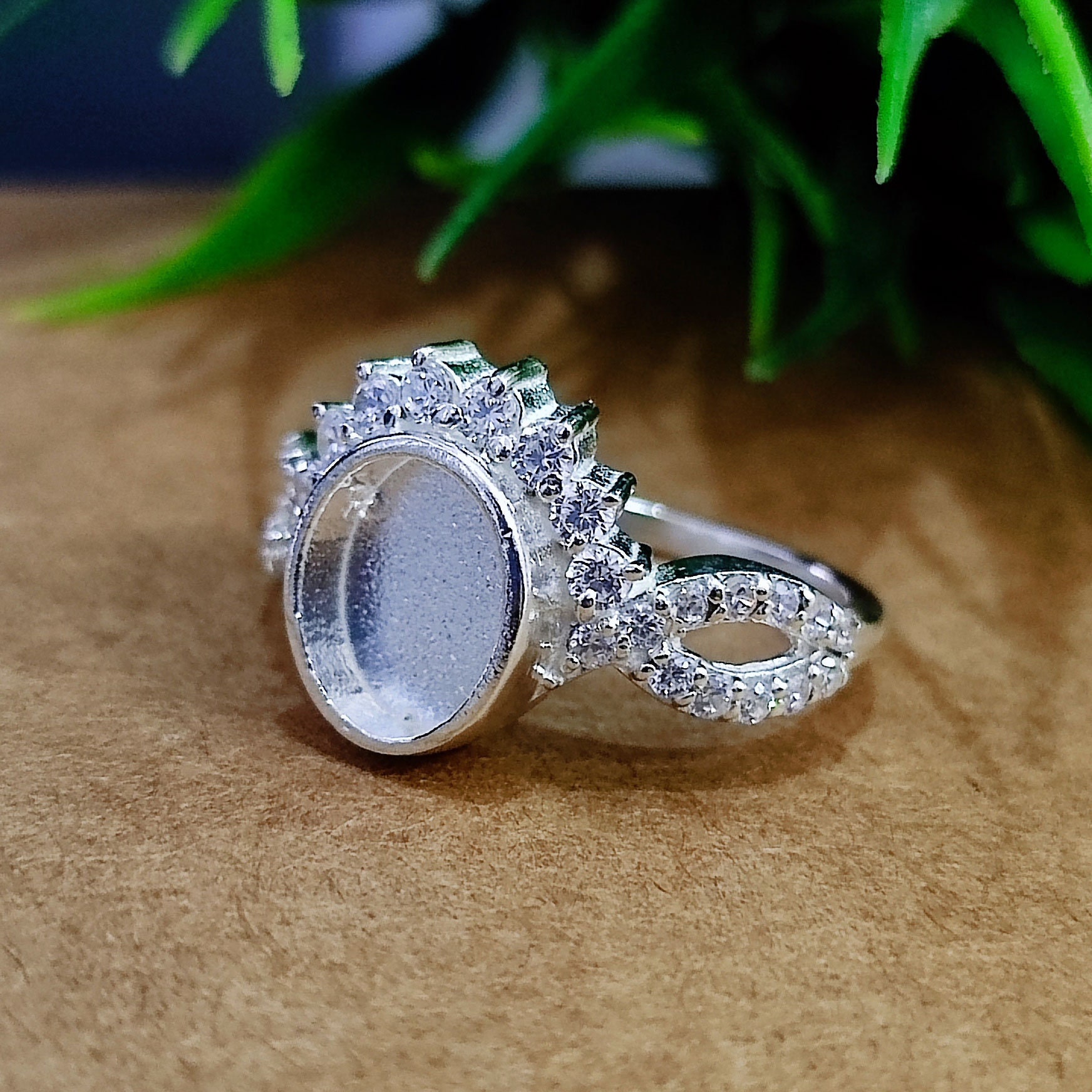 オーバル CZ 925 スターリングシルバー メッキリング：樹脂と遺灰用 7