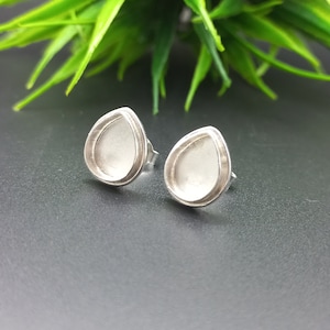 925 Sterling Silver Stud Earring, Plain Bezel Cup Close Blank Collet Pear Earring, Setting For Making Stud Earring 6x4 MM To 14x21 MM, DIY