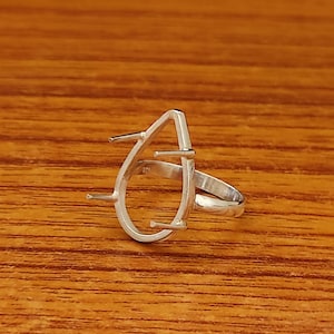 925 Sterling Silver Pear Prong Ring, Plain Prong Cup Open Blank Ring, Setting For Making Ring 6x4 MM To 14x21 MM, DIY Jewelry Supplies