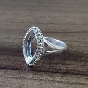 Designer Beaded Bezel Cup Marquise Open Blank 925 Sterling Silver Collet Ring, Setting For Making Ring 3x5 MM To 12x24 MM, DIY Jewelry