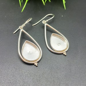 925 Sterling Silver Dangle Earring, Designer Bezel Cup Close Blank Collet Pear Earring, Setting For Making Earring 6x4 MM To 14x21 MM, DIY