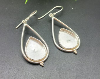 925 Sterling Silver Dangle Earring, Designer Bezel Cup Close Blank Collet Pear Earring, Setting For Making Earring 6x4 MM To 14x21 MM, DIY