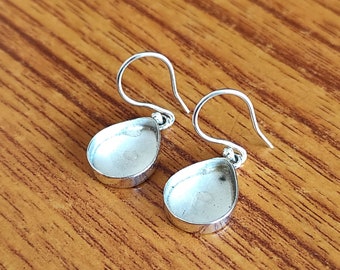Plain Bezel Cup Close Blank Collet Pear 925 Sterling Silver Dangle Earring, Setting For Making Earring 6x4 MM To 14x21 MM, DIY Jewelry