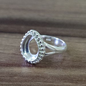 Designer Beaded Bezel Cup Open Blank Ring, 925 Sterling Silver Pear Ring, Setting For Making Ring 6x4 MM To 14x21 MM, DIY Jewelry Supplies