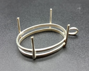 Sterling Silver Plated Oval Prong Pendant Setting: DIY Jewelry Making (6x4 to 35x40 MM)