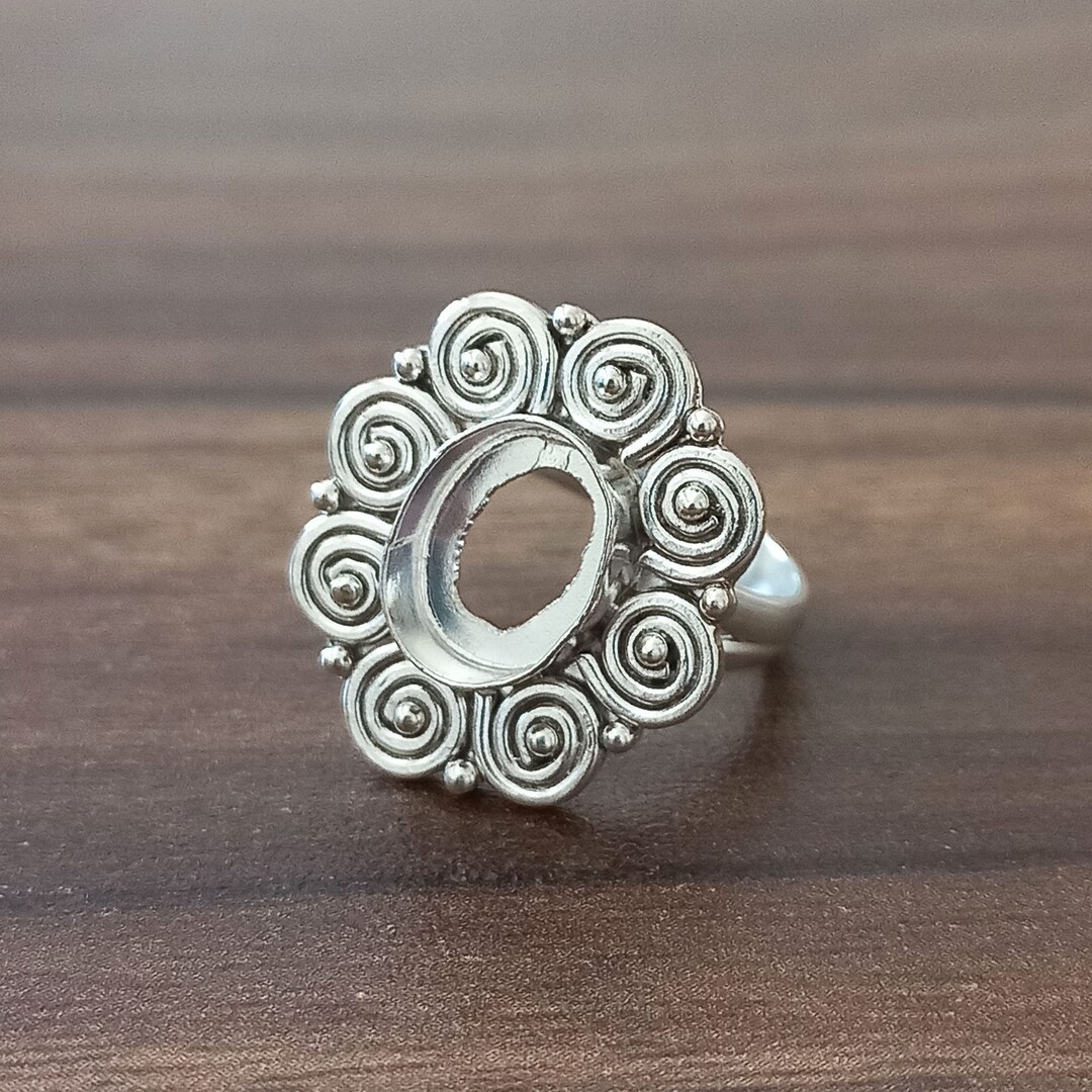 925 Sterling Silver Oval Collet Ring Setting: DIY Jewelry Supplies (6x4 ...