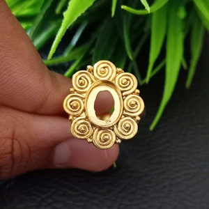 925 Sterling Silver Collet Oval Ring, Gold Plated New Design Oval Open Blank Ring, Setting For Making Ring 6x4 To 30x35 MM, DIY Jewelry