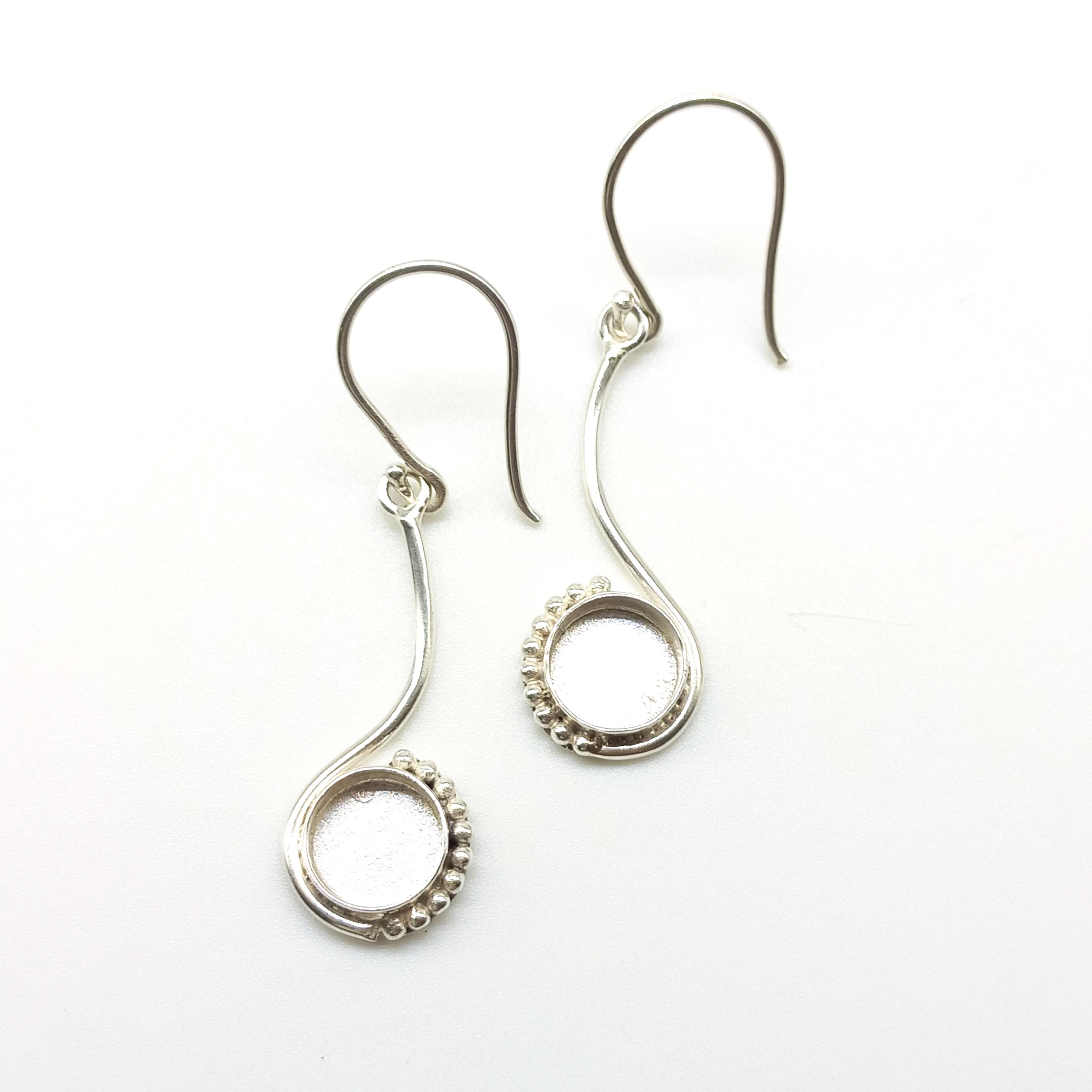 925 Sterling Silver Beaded Bezel Cup Round Close Blank Collet Earring, Setting For Making Earring 3X3 To 40x40 MM, DIY Jewelry Supplies