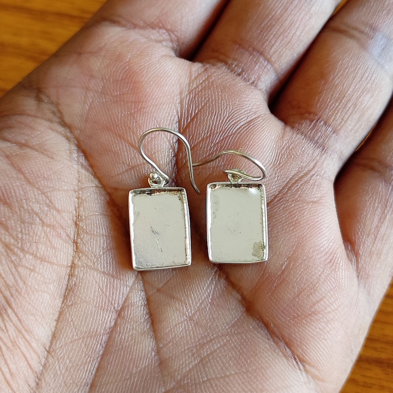 925 Sterling Silver Collet Rectangle Plain Bezel Cup Close Blank Dangle Earring, Setting For Making Earring 6X4 MM To 35X40 MM, DIY Jewelry image 10