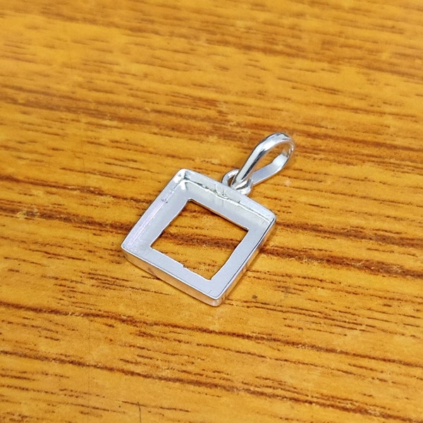 Plain Bezel Cup Open Blank 925 Sterling Silver Collet Square Pendant, Setting For Making Pendant 3x3 MM To 30x30 MM, DIY Jewelry Supplies