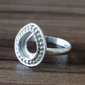 Designer Bezel Cup Open Blank Ring, 925 Sterling Silver Collet Pear Ring, Setting For Making Ring 6x4 MM To 14x21 MM, DIY Jewelry Supplies