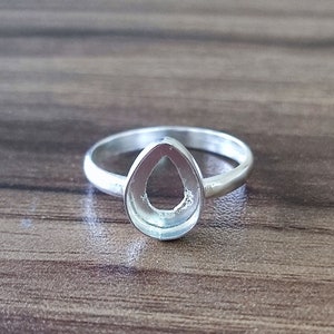 Plain Bezel Cup Open Blank Ring, 925 Sterling Silver Collet Pear Ring, Setting For Making Ring 6x4 MM To 14x21 MM, DIY Jewelry Supplies