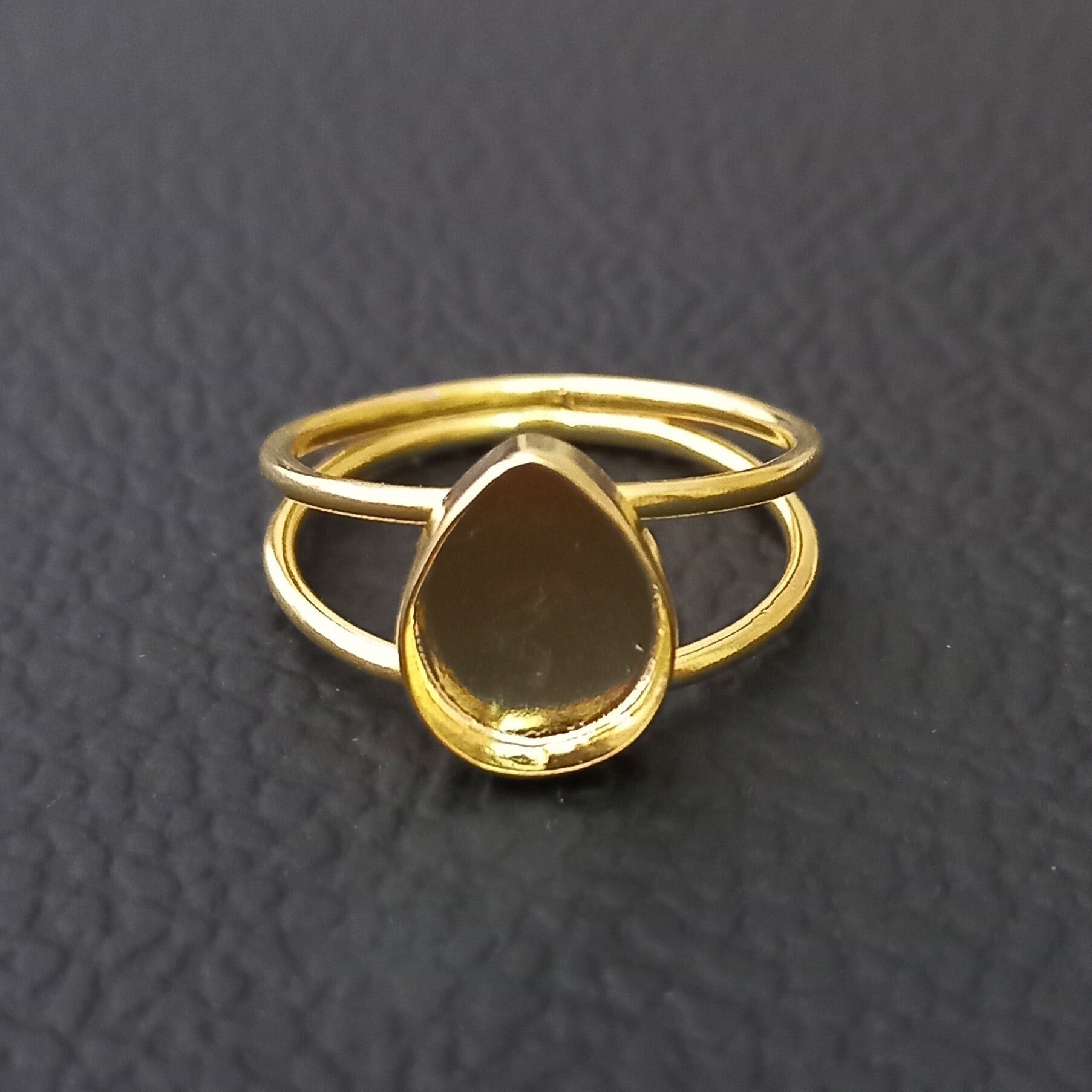 Gold Plated Double Wire Design Bezel Cup Close Blank Ring, 925 Sterling Silver Pear Ring, Setting For Making Ring 6x4 MM To 14x21 MM