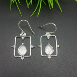 925 Sterling Silver Dangle Earring, Designer Bezel Cup Close Blank Collet Pear Earring, Setting For Making Earring 6x4 MM To 14x21 MM, DIY