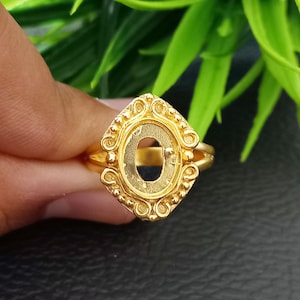 925 Sterling Silver Collet Oval Ring, Gold Plated New Design Oval Open Blank Ring, Setting For Making Ring 6x4 To 30x35 MM, DIY Jewelry