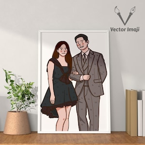 Custom Couple Portrait, Custom Cartoon Portrait, Cute Cartoon Illustration, Minimalist Couple Portrait, Memory Digital Gift