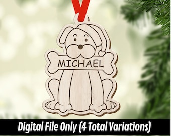Personalized Dog Ornament SVG, Custom Bone, Glowforge Files (Digital File)