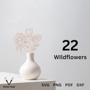 Wildflowers SVG Bundle, Flower laser cut files SVG, Botanical flowers laser cut files, Rose flower SVG, wildflowers bouquet laser cut files