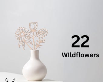 Wildflowers SVG Laser Cut Files, Botanical Rose Bouquet (Digital Download)