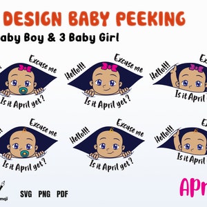 Já é abril?, Com licença, já é hora?, Espiando o bebê svg, Maternidade svg, Grávida svg, Gravidez Menino menina, arquivos de máquinas de corte