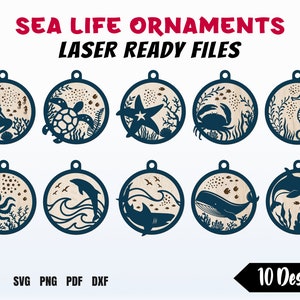 Sea Life Ornament SVG Laser Files, Christmas ornament svg, Sea Life Keychain svg, Ocean life ornament svg, Glowforge SVG, Laser cut file