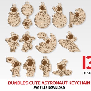 Pacchetto portachiavi SVG, Portachiavi spaziale svg, Portachiavi astronauta svg, Orecchini spaziali svg, portachiavi cool, Laser Cut Files, Glowforge Files svg