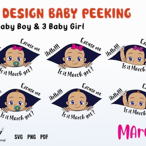 Já é março?, Com licença, já é hora?, Peeking Baby svg, Maternidade svg, Grávida svg, Gravidez Menino menina, arquivos de máquinas de corte