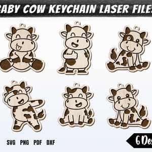 牛のキーチェーン SVG、牛の車のチャーム SVG、Glowforge キーチェーン ファイル、牛の頭 SVG、レーザーカット ファイル、子牛のキーチェーン SVG、牛のイヤリング SVG
