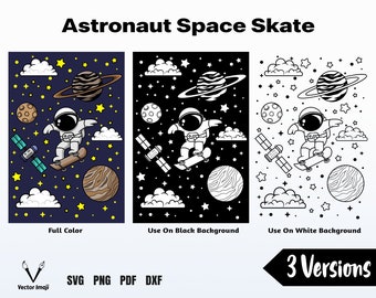 Espacio SVG, Lindo astronauta SVG, Niño astronauta SVG, Astronauta SVG, Astronauta Skate SVG, Archivos de corte SVG para Cricut, Planetas SVG, Silueta