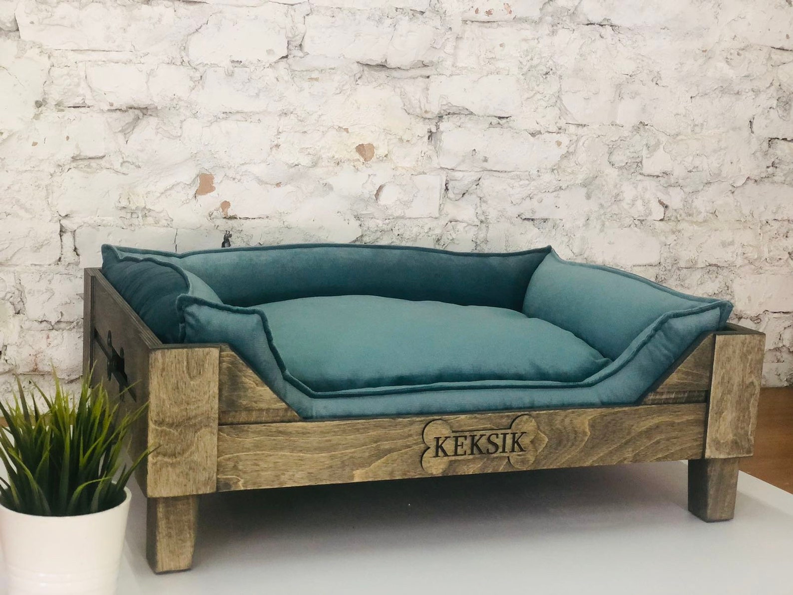 Raised Dog Bed Wooden Frame Nature Vanilla Velvet Personalised Etsy