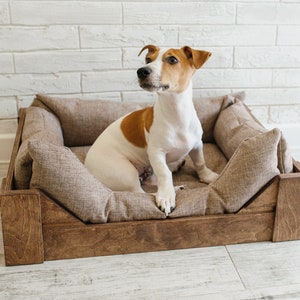 Personalized Wooden Dog Bed/Wooden frame/Dog bed Large/Engraved Pet Bed/Cat bed, Dog crate furniture, Dog house, Floor house bed, floor bed image 1