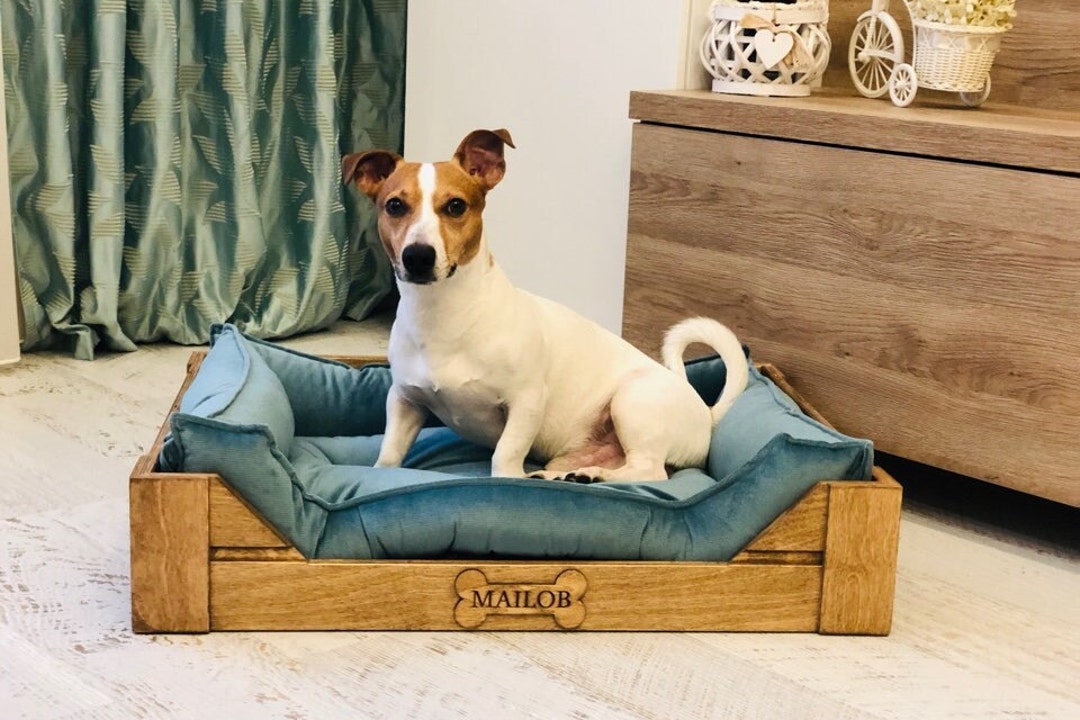 Personalized Wooden Dog Bed With Mattress for Small and Large Dogs Engraved Pet Bed Etsy