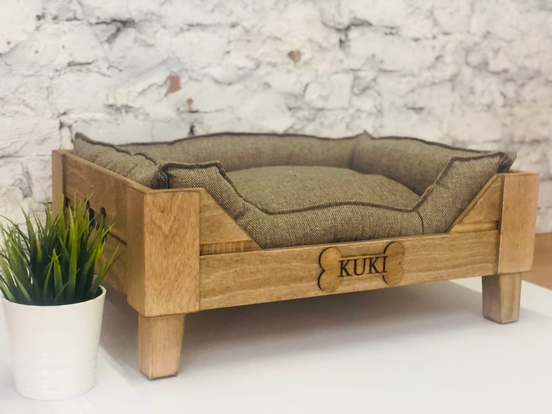 Customizable Raised Wooden Dog Bed, Mid Century Modern, Elevated Pet