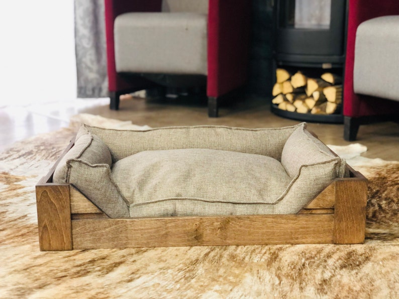 Personalized Wooden Dog Bed/Wooden frame/Dog bed Large/Engraved Pet Bed/Cat bed, Dog crate furniture, Dog house, Floor house bed, floor bed image 2